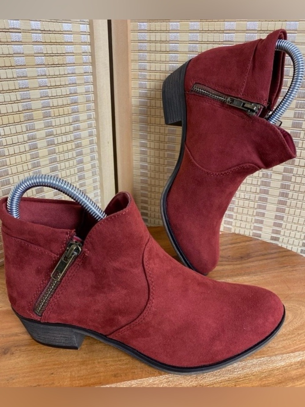 Sun + Stone Abby Woman’s 6 Red Faux Suede Boho Ankle Booties